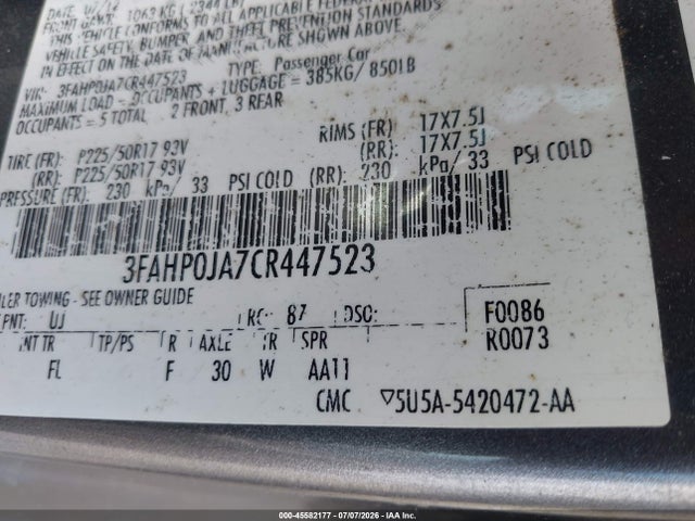 Продажа на аукционе авто 2012 Ford Fusion Sel, vin: 3FAHP0JA7CR447523, номер лота: 45582177