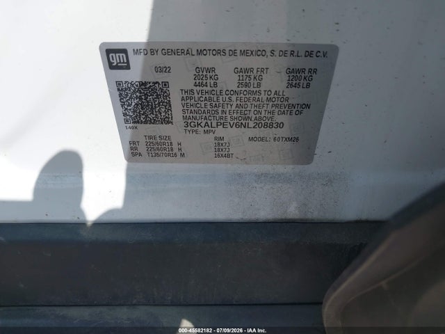 Aukcja sprzedaży 2022 Gmc Terrain Fwd Slt, vin: 3GKALPEV6NL208830, numer aukcji: 45582182