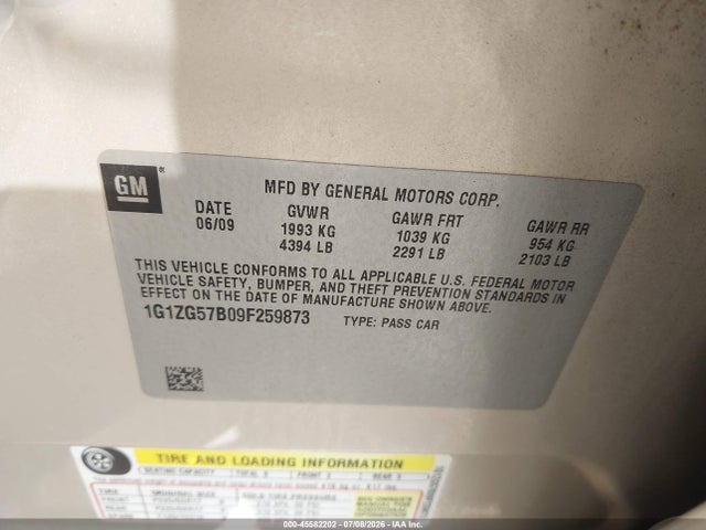 2009 Chevrolet Malibu Ls მანქანა იყიდება აუქციონზე, vin: 1G1ZG57B09F259873, აუქციონის ნომერი: 45582202