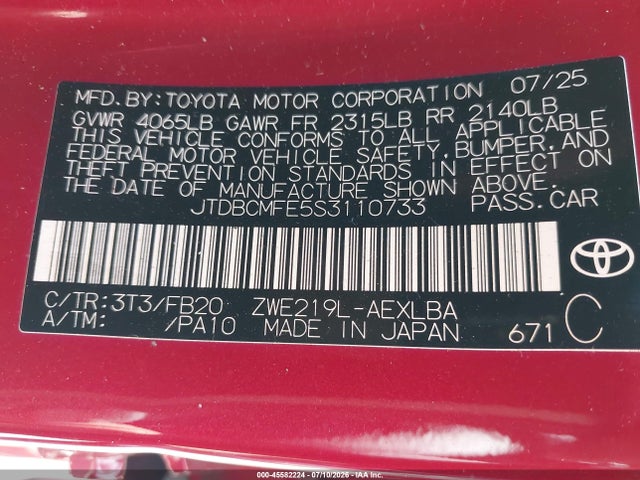 Toyota Corolla Hybrid Le 2025 JTDBCMFE5S3110733 Image 9