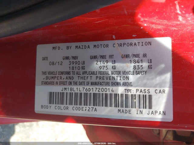 45582234 :رقم المزاد ، JM1BL1L76D1720014 vin ، 2013 Mazda Mazda3 I Touring مزاد بيع