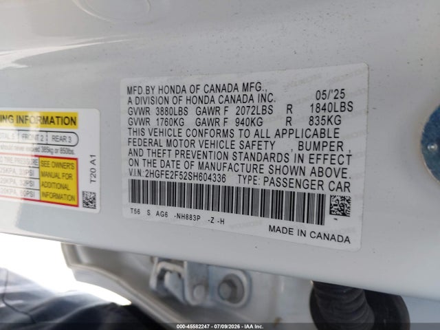 Honda Civic Sport 2025 2HGFE2F52SH604336 Image 9