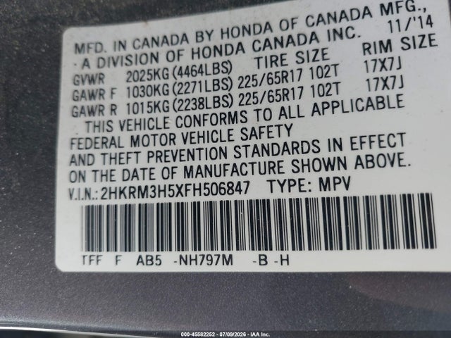 Honda CR-V EX 2015 2HKRM3H5XFH506847 Image 9