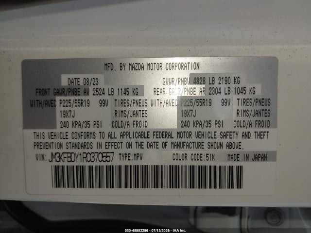Продажа на аукционе авто 2024 Mazda Cx-5 2.5 Turbo Premium, vin: JM3KFBDY1R0370557, номер лота: 45582256