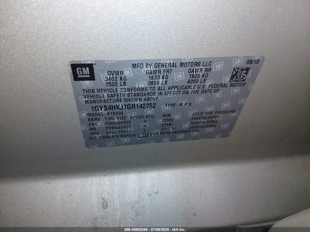 Aukcja sprzedaży 2016 Cadillac Escalade Esv Luxury Collection, vin: 1GYS4HKJ7GR142752, numer aukcji: 45582288