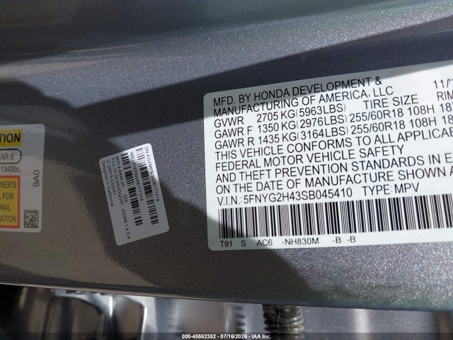 Продажа на аукционе авто 2025 Honda Pilot Ex-l, vin: 5FNYG2H43SB045410, номер лота: 45582352