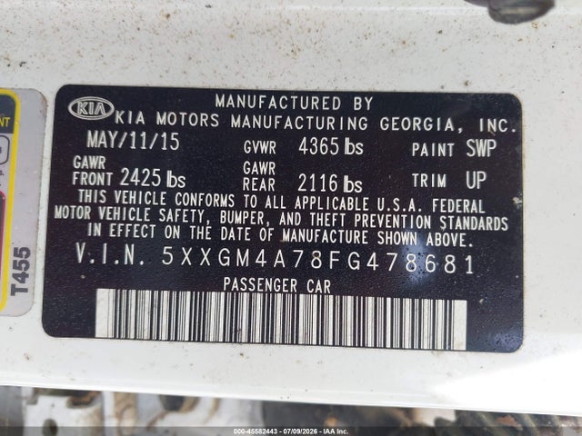 KIA Optima Lx 2015 5XXGM4A78FG478681 Image 9