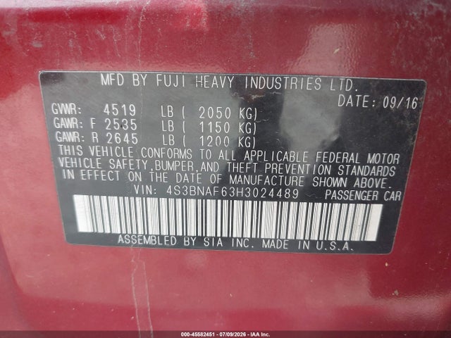 4S3BNAF63H3024489 Subaru Legacy 2.5i Premium