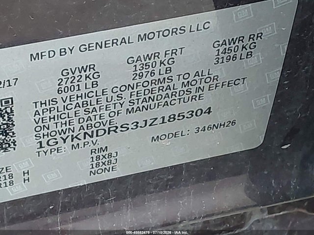 45582475 :رقم المزاد ، 1GYKNDRS3JZ185304 vin ، 2018 Cadillac Xt5 Luxury مزاد بيع