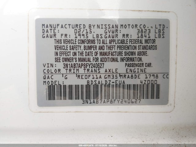 Nissan SENTRA SV 2015 3N1AB7AP8FY240627 Image 9
