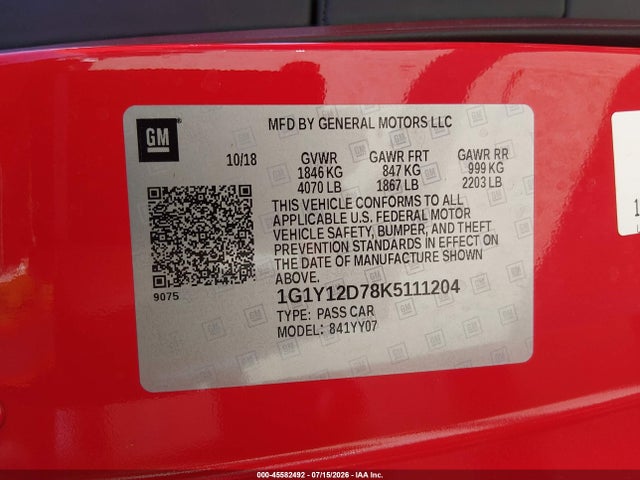 1G1Y12D78K5111204 Chevrolet Corvette Grand Sport