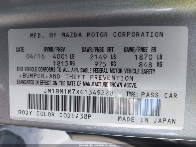 Продажа на аукционе авто 2016 Mazda Mazda3 I Touring, vin: JM1BM1M7XG1349228, номер лота: 45582521