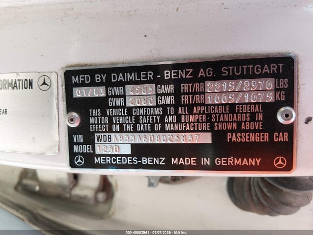 Aukcja sprzedaży 1983 Mercedes-benz 300 Dt, vin: WDBAB33A6DB025837, numer aukcji: 45582541