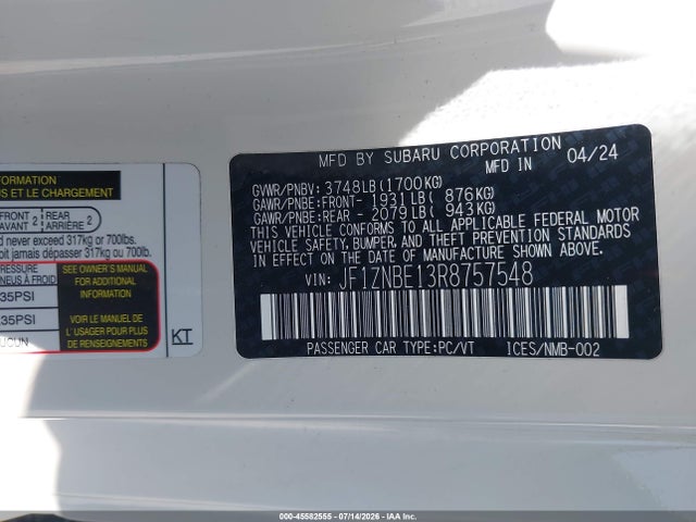 2024 Toyota Gr86 Premium მანქანა იყიდება აუქციონზე, vin: JF1ZNBE13R8757548, აუქციონის ნომერი: 45582555