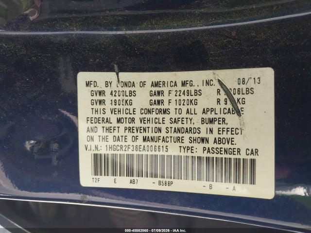 Honda ACCORD LX 2014 1HGCR2F36EA006615 Image 9