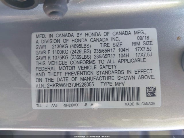 2HKRW6H37JH228055 Honda CR-V LX