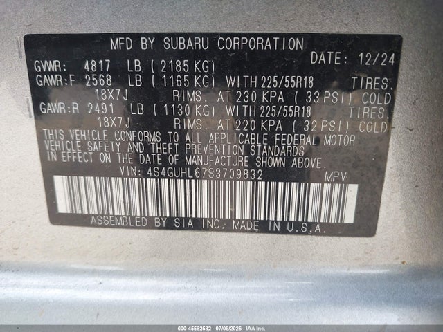 45582582 :رقم المزاد ، 4S4GUHL67S3709832 vin ، 2025 Subaru Crosstrek Limited مزاد بيع