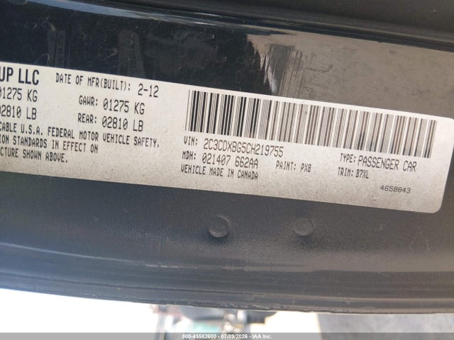 45582600 :رقم المزاد ، 2C3CDXBG5CH219755 vin ، 2012 Dodge Charger Se مزاد بيع