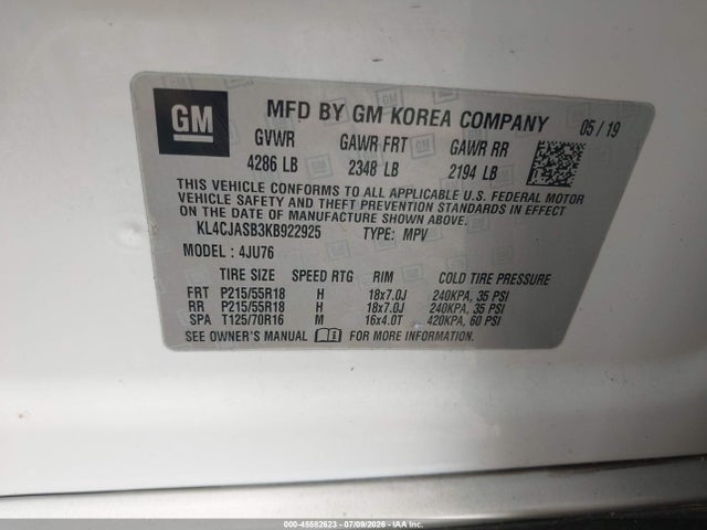 Aukcja sprzedaży 2019 Buick Encore Fwd Preferred, vin: KL4CJASB3KB922925, numer aukcji: 45582623