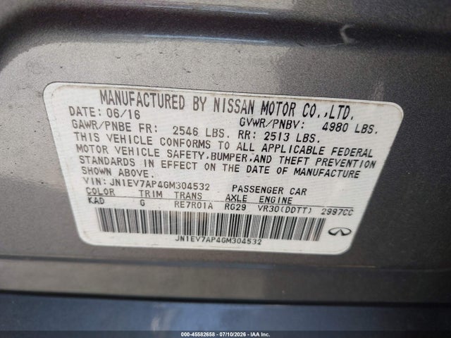 Aukcja sprzedaży 2016 Infiniti Q50 3.0t Premium, vin: JN1EV7AP4GM304532, numer aukcji: 45582658