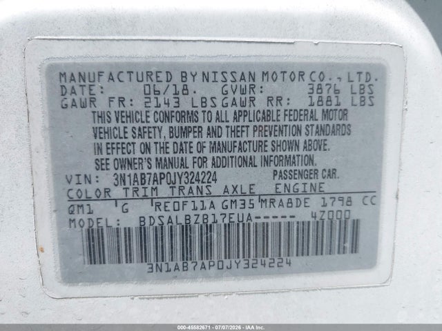 Nissan SENTRA S 2018 3N1AB7AP0JY324224 Image 9