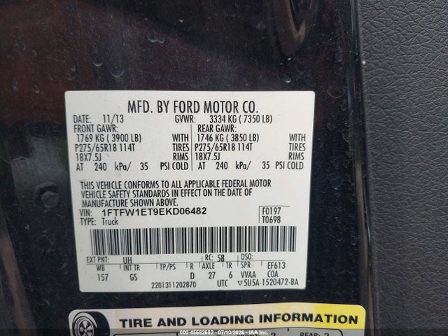 Aukcja sprzedaży 2014 Ford F-150 Fx4/king Ranch/lariat/limited/platinum/xl/xlt, vin: 1FTFW1ET9EKD06482, numer aukcji: 45582682
