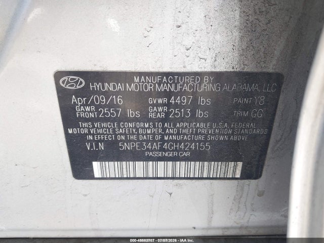 Продажа на аукционе авто 2016 Hyundai Sonata Sport, vin: 5NPE34AF4GH424155, номер лота: 45582707