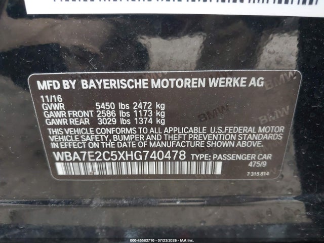 Aukcja sprzedaży 2017 Bmw 740i, vin: WBA7E2C5XHG740478, numer aukcji: 45582710