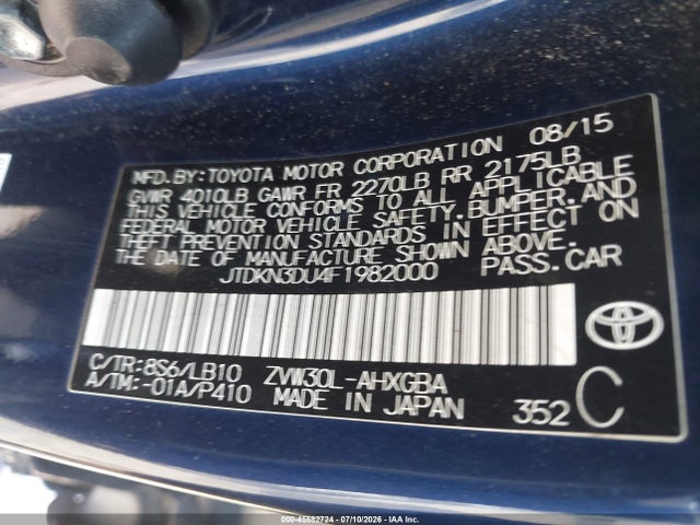Toyota Prius Four 2015 JTDKN3DU4F1982000 Image 9
