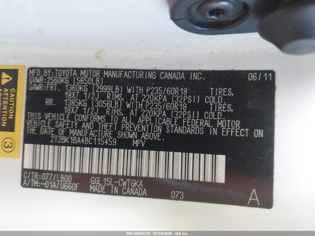 Продажа на аукционе авто 2011 Lexus Rx 350, vin: 2T2BK1BA4BC115459, номер лота: 45582730