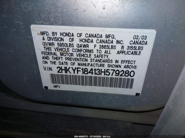 2003 Honda Pilot Ex მანქანა იყიდება აუქციონზე, vin: 2HKYF18413H579280, აუქციონის ნომერი: 45582731
