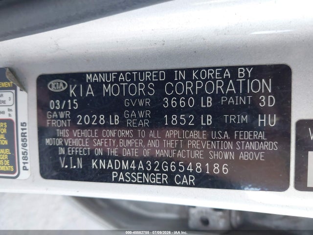 KIA RIO LX 2016 KNADM4A32G6548186 Image 9