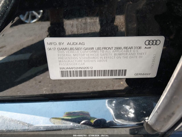 Продаж на аукціоні авто 2017 Audi A8 L L 3.0t (tiptronic) (no Longer Available For Ordering), vin: WAU44AFD2HN020512, номер лоту: 45582761