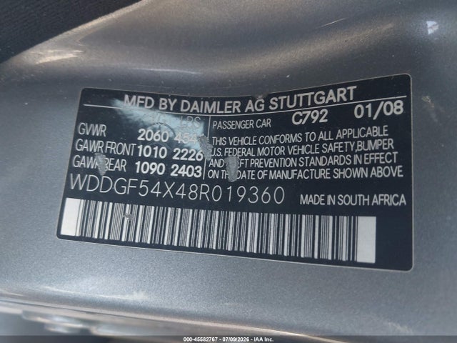 45582767 :رقم المزاد ، WDDGF54X48R019360 vin ، 2008 Mercedes-benz C 300 Luxury/sport مزاد بيع