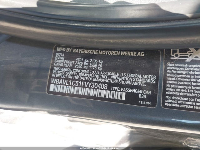 Aukcja sprzedaży 2015 Bmw X1 Xdrive28i, vin: WBAVL1C51FVY30408, numer aukcji: 45582796