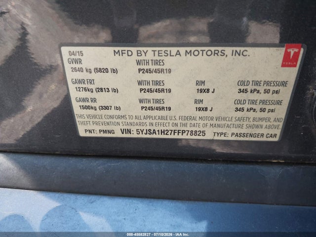 Продаж на аукціоні авто 2015 Tesla Model S 70d/85d/p85d, vin: 5YJSA1H27FFP78825, номер лоту: 45582827