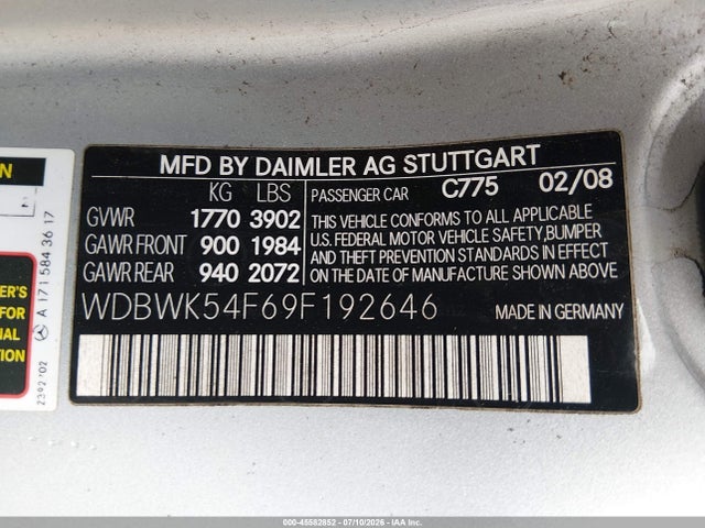 Продажа на аукционе авто 2009 Mercedes-benz Slk 300, vin: WDBWK54F69F192646, номер лота: 45582852