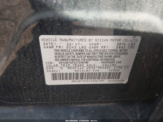 3N1AB7AP2JY236789 Nissan SENTRA S