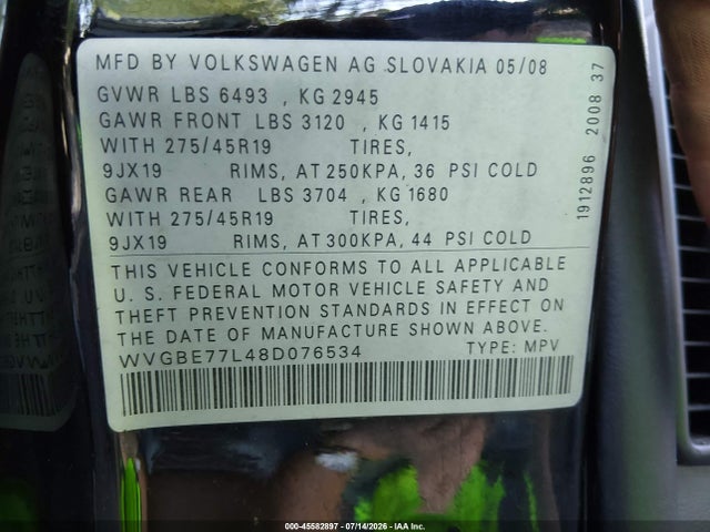 Продажа на аукционе авто 2008 Volkswagen Touareg 2 Vr6 Fsi, vin: WVGBE77L48D076534, номер лота: 45582897