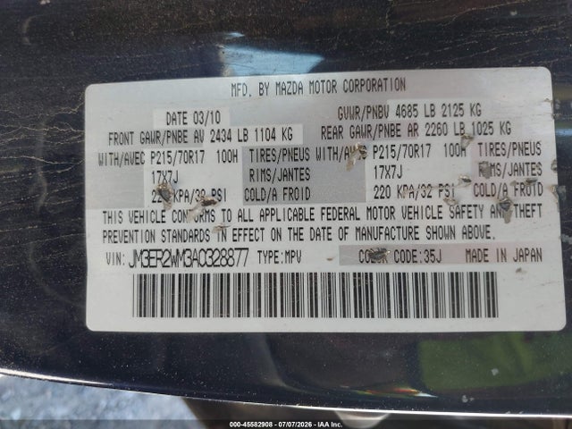 Продаж на аукціоні авто 2010 Mazda Cx-7 I Sport, vin: JM3ER2WM3A0328877, номер лоту: 45582908