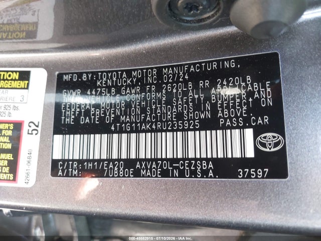 4T1G11AK4RU235925 Toyota CAMRY SE