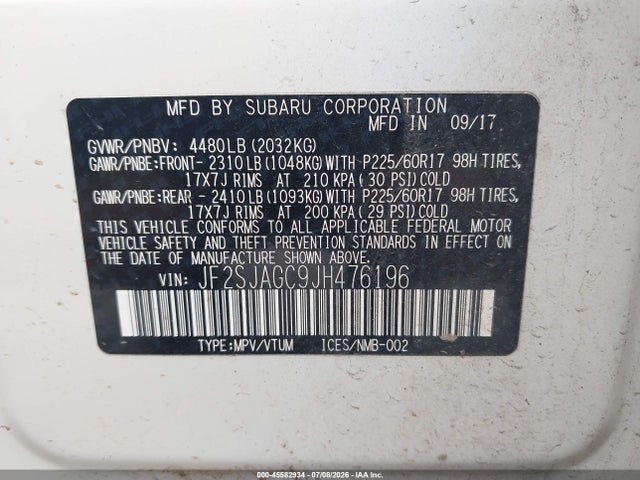Subaru Forester 2.5i Premium 2018 JF2SJAGC9JH476196 Image 9