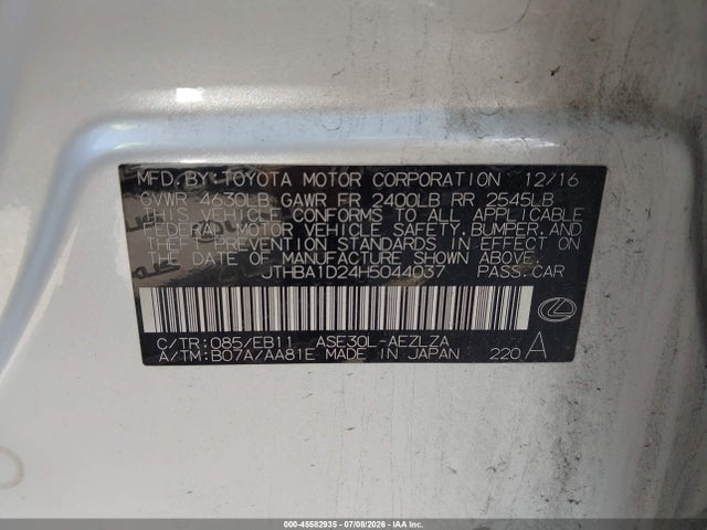 JTHBA1D24H5044037 Lexus IS 200T
