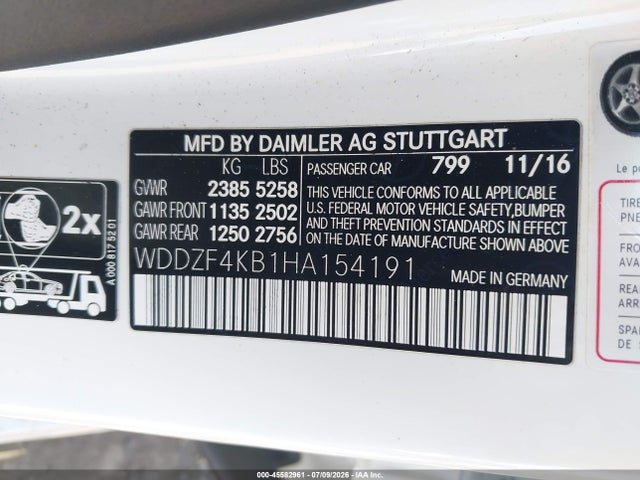 2017 Mercedes-benz E 300 4matic მანქანა იყიდება აუქციონზე, vin: WDDZF4KB1HA154191, აუქციონის ნომერი: 45582961