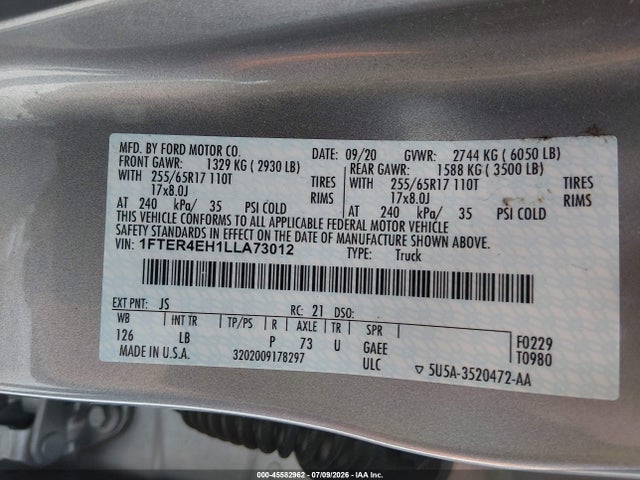 Продаж на аукціоні авто 2020 Ford Ranger Xlt, vin: 1FTER4EH1LLA73012, номер лоту: 45582962