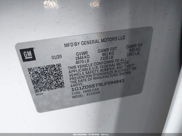 1G1ZD5ST9LF094843 Chevrolet Malibu Fwd Lt