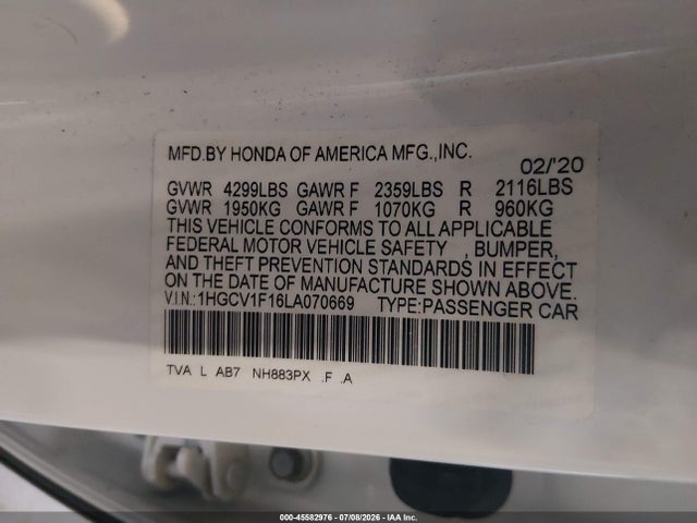 Honda ACCORD LX 2020 1HGCV1F16LA070669 Image 9