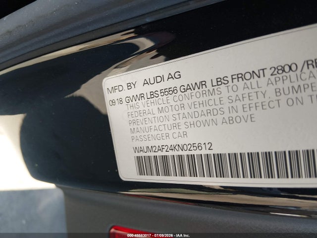 45583017 :رقم المزاد ، WAUM2AF24KN025612 vin ، 2019 Audi A6 55 Premium مزاد بيع