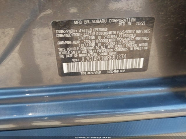 45583026 :رقم المزاد ، JF2GTAPC6M8683374 vin ، 2021 Subaru Crosstrek Premium مزاد بيع