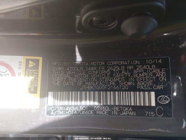 Продаж на аукціоні авто 2015 Lexus Es 350, vin: JTHBK1GG5F2166120, номер лоту: 45583095